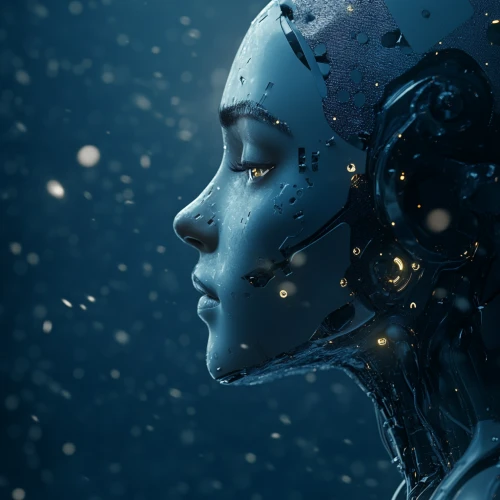 Blue shade image showing a futuristic robot. 