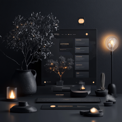 Dark image of a computer sitting on a desk. 