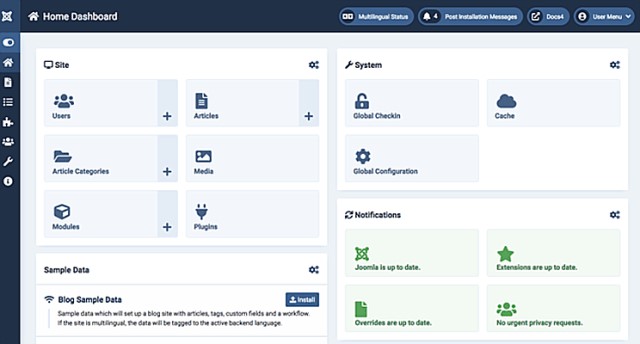 A look into the back end of Joomla.
